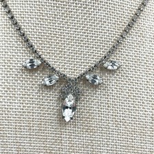 VTG Silver Tone Clear Rhinestone V-Shape Statement Necklace & 2 Tennis Bracelet