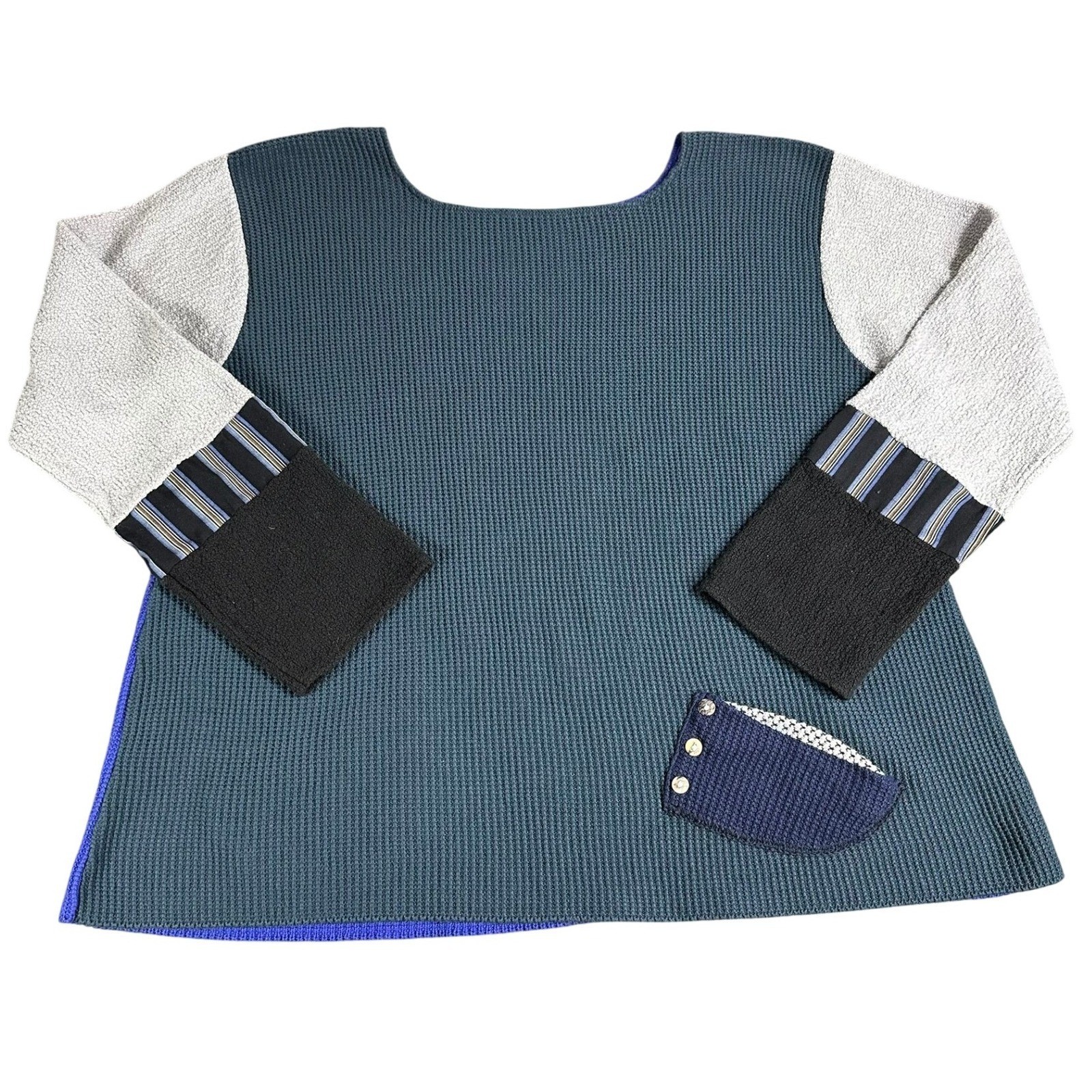Double Sided Colorblock Patchwork Knit Top Blue G… - image 8