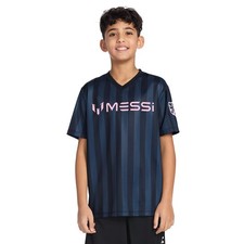 Messi Boys' Lifestyle Short Sleeve Top, 5, Striped V-neck Top - Stretch Limo