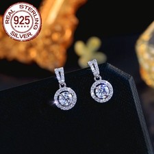 Gorgeous Round Cubic Zirconia Wedding Dangle Drop Earrings Sterling Silver Women