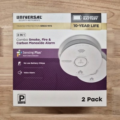 2 Pack Universal 10-Year Battery Combination Smoke Fire Carbon Monoxide Detector