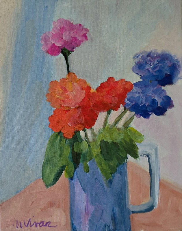 MONA VIVAR 14x11 Contemporary Impression Floral Original Acrylic Painting