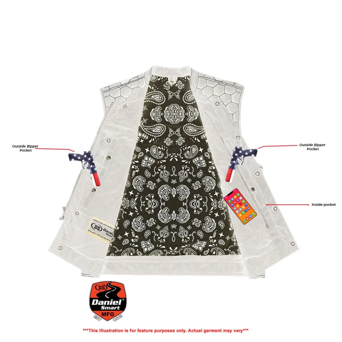 SOA Mens Textile Vest Paisley Style Motorcycle Biker Club Concealed Carry Pocket - product detail image 8