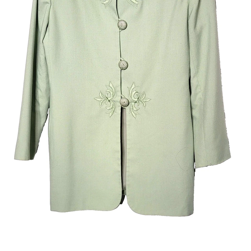 Terno saia Gloria Vanderbilt tamanho 8 verde claro rayon bordado forrado vintage - Imagem 4 de 4