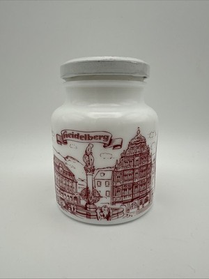 Vintage German Milk Glass Hengstenberg Mustard Jar with lid Heidelberg Bottle 4 
