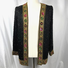 Lawrence Kazar NY Women's Size S Vintage Beaded Sequined 100 Silk Jacket Blink