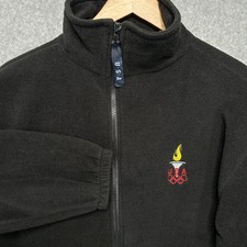 VTG USA Olympic Fleece Jacket Full Zip Black Size M Athletic Torch Logo USA Made