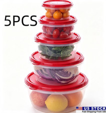 5P arge Round Plastic Food Container Set with Crimson Lids 3.6/2.3/1.4/0.8/0.4QT