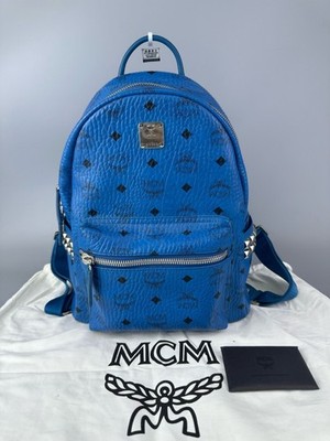 MCM Stark Visetos Canvas Logo full print rivet detailing Backpack small blue