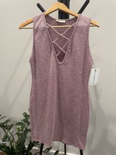 Wasabi + Mint Women Size L Tank Knit T-Shirt Dress Ribbed Plum Comfort size L