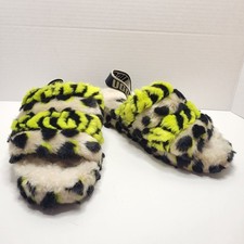 UGG Fluff Yeah Animalia Slide Sandal Slipper Women  s Size 6 Green Cream Black