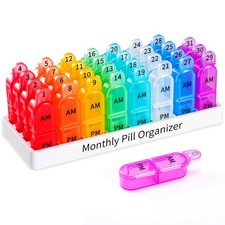 Daviky Monthly Pill Organizer 2 Times a Day - 30 Box AM PM, Rainbow