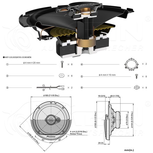 PIONEER LAUTSPRECHER für CITROEN BERLINGO II 2008-2018 Front Vorn Tür 320W #AYI0 - Bild 4 von 5