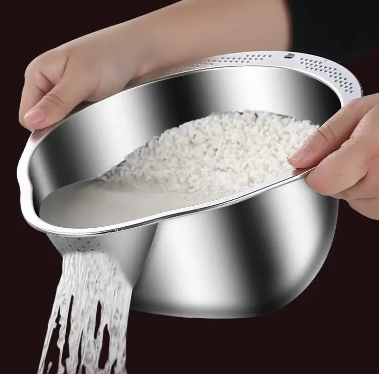 1pcs Stainless Steel Rice Washer Bowl 304 Colander Strainer for Kitchen Use