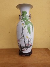 ANTICO GRANDE VASO CINESE H 61cm IN PORCELLANA DIPINTA PAPPAGALLI CILIEGIO FIORE