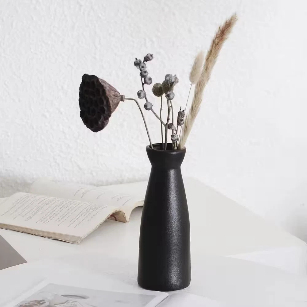 Black 3 In. X 8.3 In. Ceramic Modern Decorative Vase, (Set of 3)