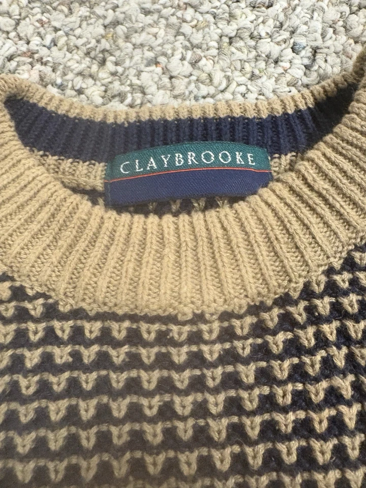 Suéter Pullover Tejido Claybrooke Ojo de Pájaro De Colección Marrón Azul Para Hombre Med Y2K Foto 2 de 4