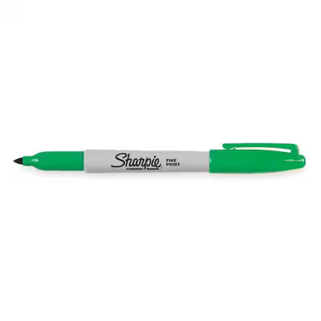 Sharpie 30004 Permanent Marker, Green, Fine Tip, Capped, 12 