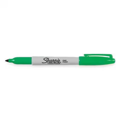 Sharpie 30004 Permanent Marker, Green, Fine Tip, Capped, 12 Pk