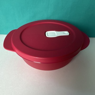 Tupperware CrystalWave Microwave 2.25 Cup Round Bowl Container Red New