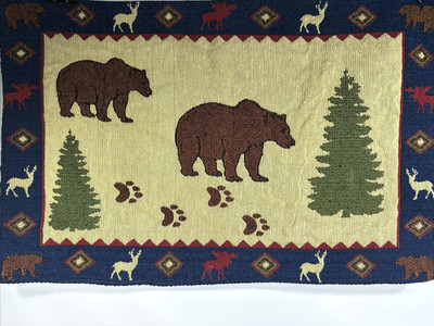 Country Cabin Placemats Tapestry Set 8 Woven Bear Moose Dear Trees Rustic Nature