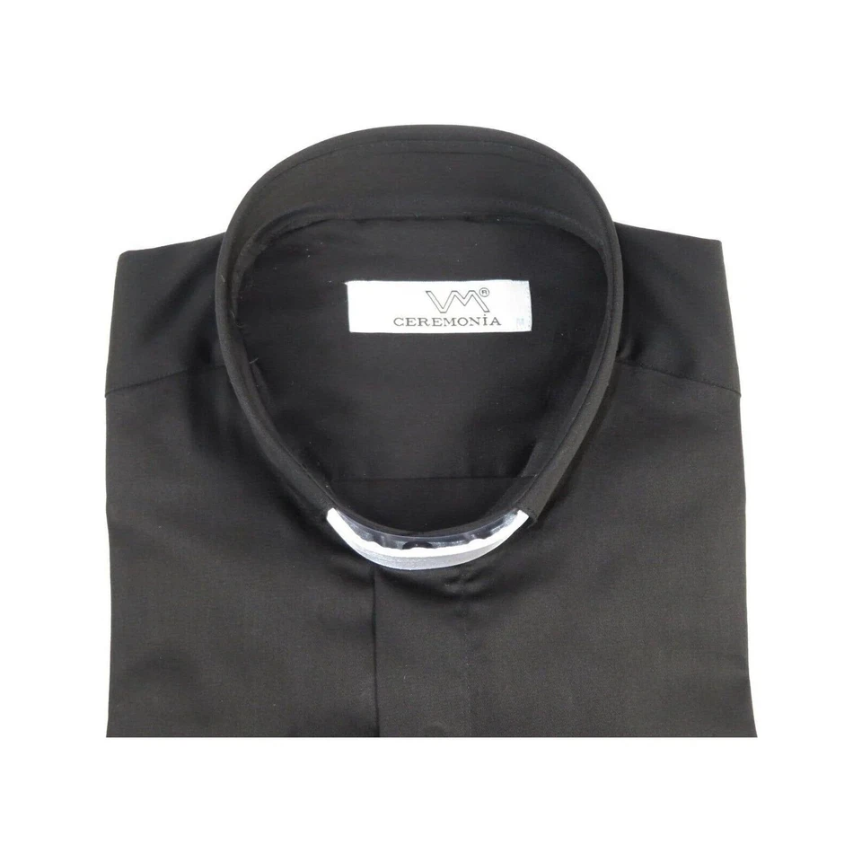 Camicia Uomo CERIMONIA Clero Pastore Sacerdote 100% Cotone Turchia #stn 15 HYB Nera - Immagine 4 di 4