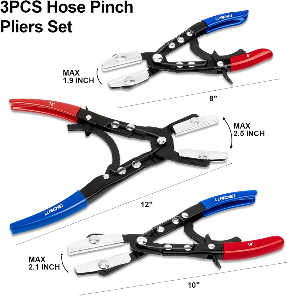 3Pcs Hose Pinch Pliers Set,8Inch 10Inch 12Inch Automatic Locking