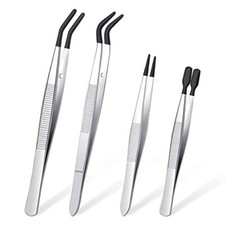 4 Pieces Tweezers with Rubber Tips Tweezers PVC Coated Tweezers Set, Rubber
