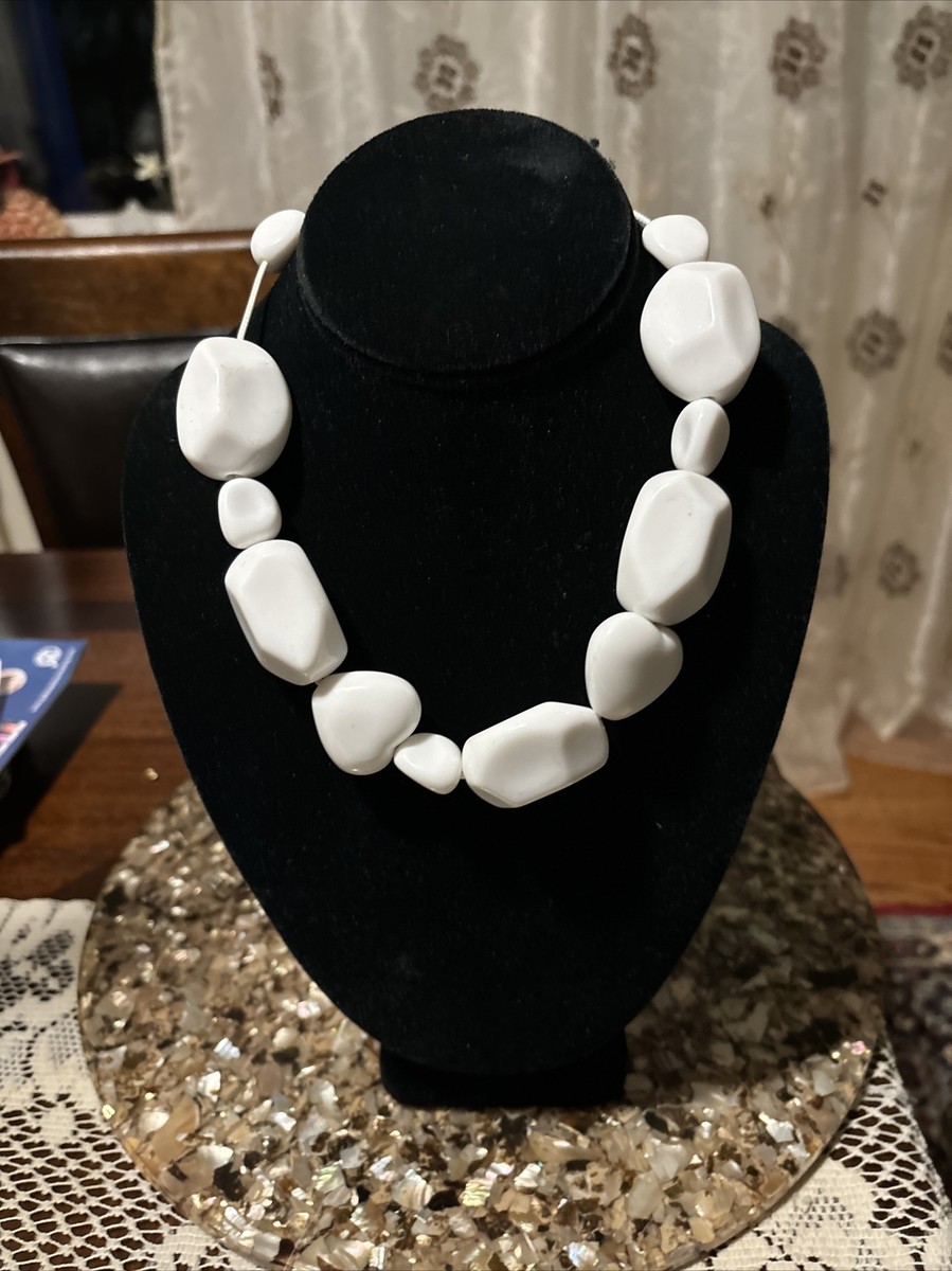 Vintage MIRIAM HASKELL White Milk Glass Bead Necklace | eBay