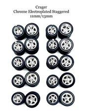 10x Chrome Cragar 11/13mm Real Rider Wheels w/ Rubber Tires fits 1/64 H0T Wheelz