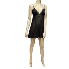 Vintage Victoria Secret Lingerie Babydoll Teddy Medium Black Sheer Lace 1998
