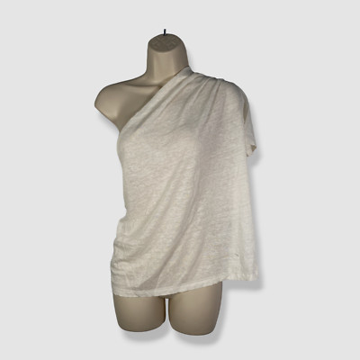 $210 Gauge81 Womens Ivory Deva Linen Blend Pleated One Shoulder T-Shirt Size M