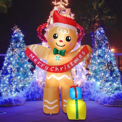 Christmas Gingerbread Man Gift Box Airblown Inflatable Decor LED BlowUp Holiday