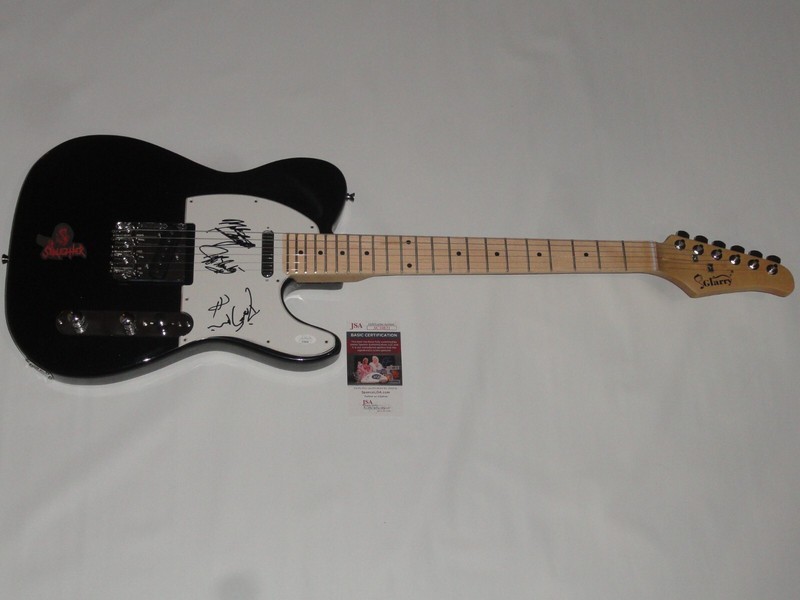 SLAUGHTER SIGNED BLACK ELECTRIC GUITAR MARK DANA STRUM JEFF BLAND 3X JSA COA