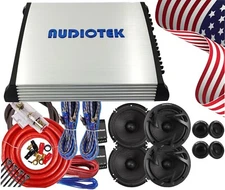 4x Power Acoustik  6.5” Component Speakers + Audiotek 1000W 4CH Amplifier + Kit