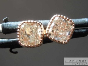 0 91ctw Brownish Yellow Cushion Cut Diamond Earrings R8557