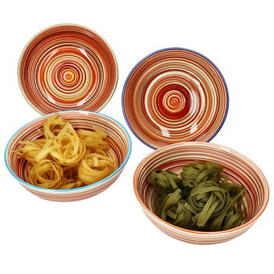 4er Set Linea Spaghetti-Bowl Ø22,5cm 800ml gestreifte Pastateller mediterran