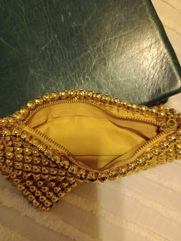 Whiting & Davis gold tone metallic mesh purse/bag ,Zip  closure,lined,from 40"s  - Image 3 of 4