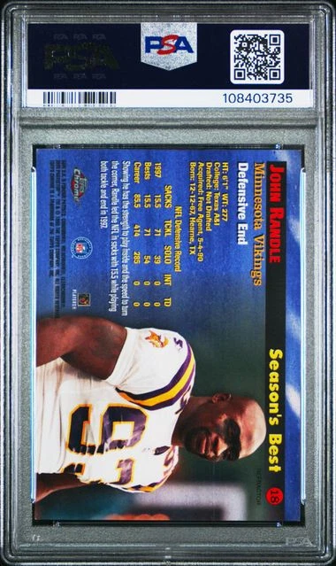 1998 Topps Chrome John Randle Seasons Best Refractor #18 Vikings PSA 9 - Image 2 of 2