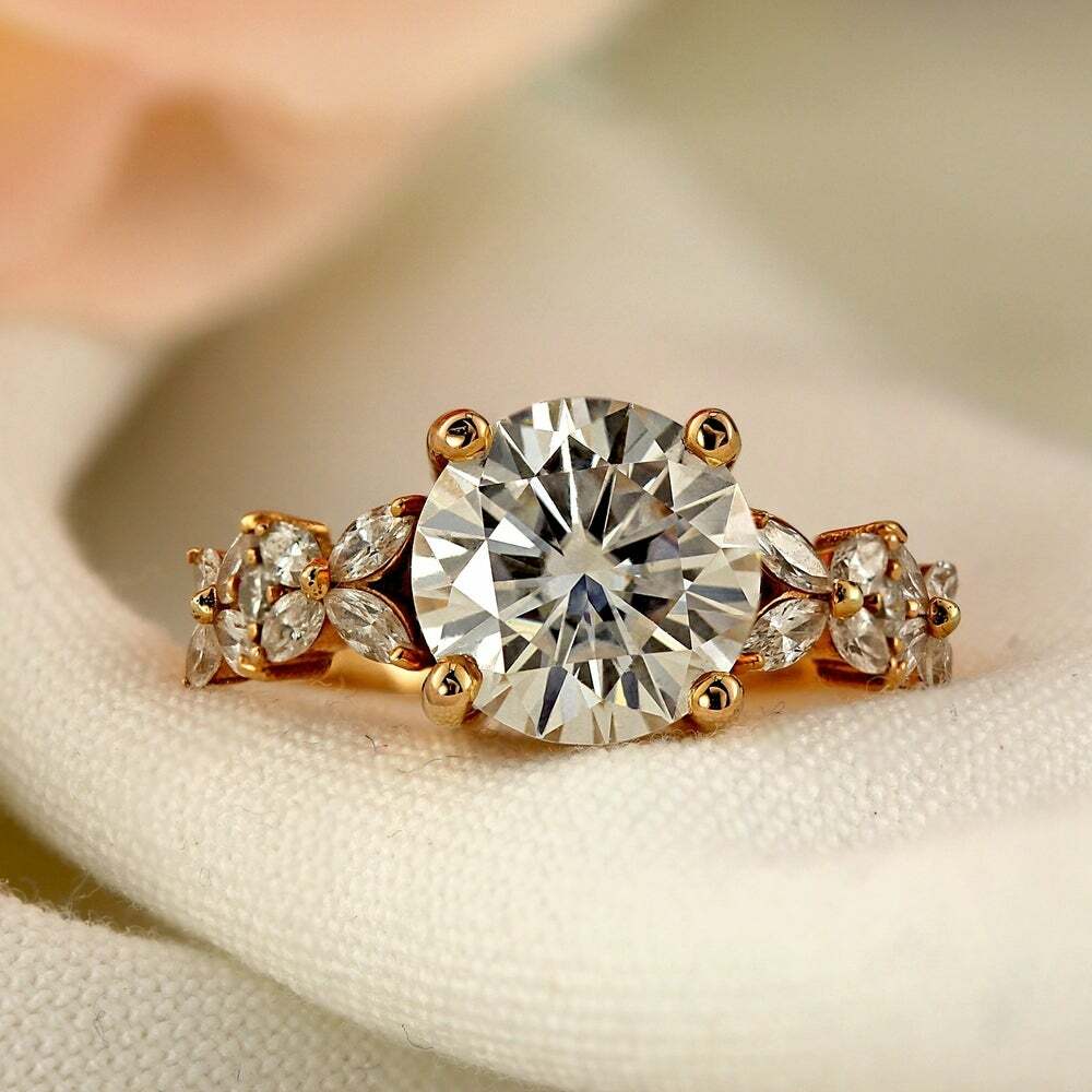 1.00Ct Simulated  Marquise Diamond Engagement Ring 14k Rose Gold Plated Silver