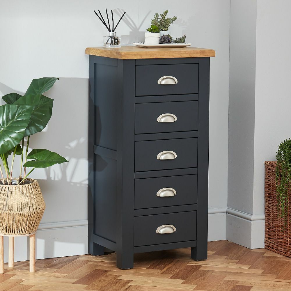 Cotswold Painted Furniture Tallboy Chest Of Drawers 39 Cotswold Charcoal Grey Painted 5 Drawer Tallboy Chest - FC02