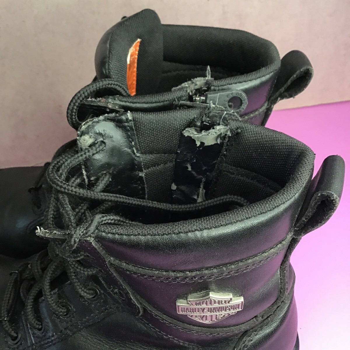 Vintage Harley Davidson Black Leather Side Zip Riding Boots #84093
