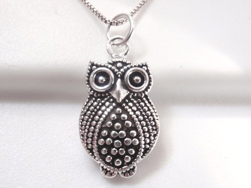 Spotted Owl with Sparkling Wings 925 Sterling Silver Pendant