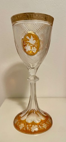 5 Antique Moser Style Bohemia Handcut Cut to Clear Glass Wine Stems Gilded - Picture 11 of 12