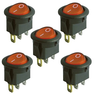  Wippschalter 5 Stück Rund Rot Beleuchtet 230V  Ein/Aus Wippschalter Schalter