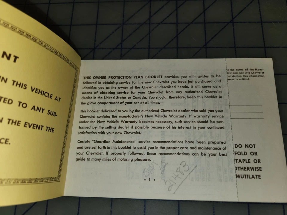 Chevrolet Corvette 1964 manual del propietario garantía plan de protección 40867S118900 Foto 2 de 4