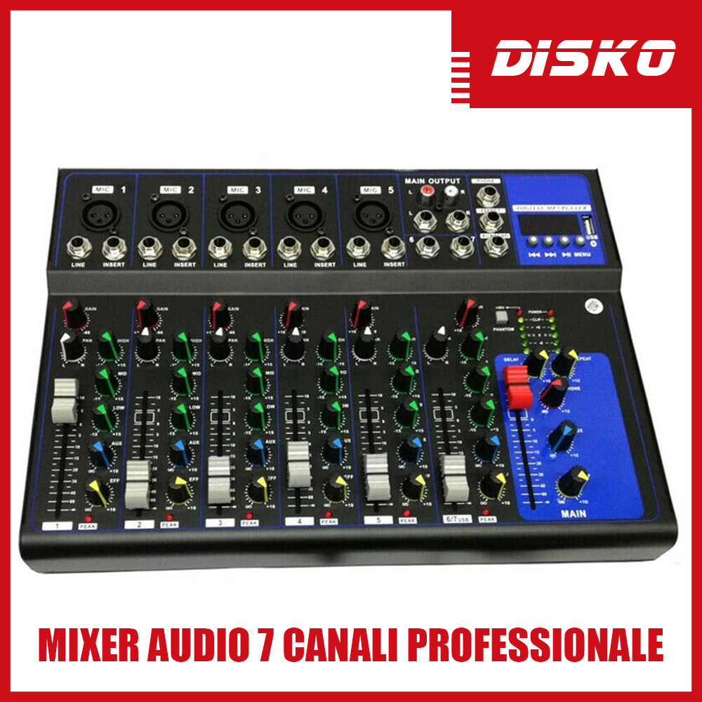 MIXER AUDIO PROFESSIONALE 7 CANALI USB CON ECHO-DELAY Dj Karaoke Pianobar - Foto 6