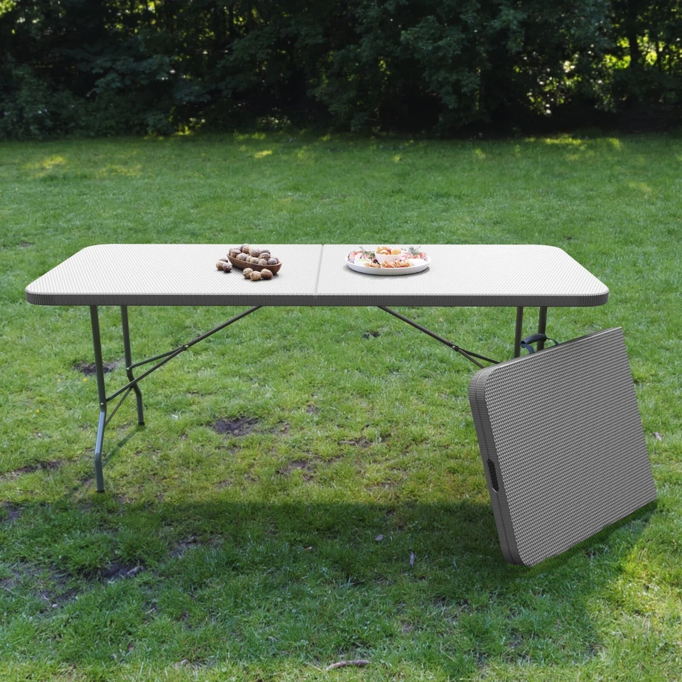 Tavolo tavolino pieghevole in dura resina set birreria effetto rattan grigio - Immagine 2 di 4