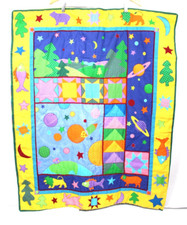 Baby Crib Colorful Blanket Quilt Machine Stitched Animals Universe 41  X 32 1/4  