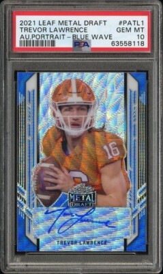 TREVOR LAWRENCE 2021 LEAF METAL DRAFT [BLUE] WAVE AUTO PSA {10} POP1 #14/30